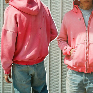 Sudadera con capucha de lana de invierno de gran tamaño de algodón pesado con estampado de lavado ácido de lujo para hombre - Product Image 4