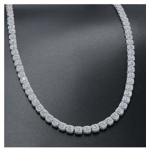 Unisex Moissanite <b>Tennis</b> Chain <b>Necklace</b> 3mm-6mm Round Iced <b>Silver</b> Sparkling Bling for Streetwear Gift for Him and Her - Product Image 3