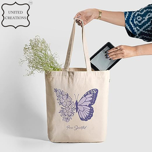 Sac de shopping en coton imprimé Sac fourre-tout en toile imprimé papillon Sac personnalisé en coton avec logo imprimé personnalisé - Product Image 4