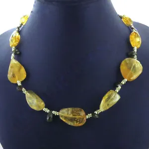 Collar de cuentas de citrino para mujer, piedra natural en forma de bola, estilo vintage, boda, plata 925, joyería chapada en plata - Product Image 1
