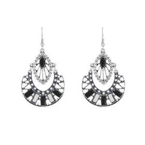 Urthn Fine Hoop Earrings Rhodium Plated Black <b>Resin</b> <b>Stone</b> Dangler 1311802B - Product Image 1