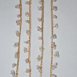 Light Pink Rose Quartz Dangling Uncut Chips Beads Rosary chain. Gold plated Cluster dangling Beaded Chain for Jewelry Making - Product Image 4