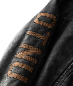 Plus Size Men's PU <b>Leather</b> <b>Jacket</b> With Stand Collar Windproof Feature OEM Varsity Style Fleece Lining - Product Image 6