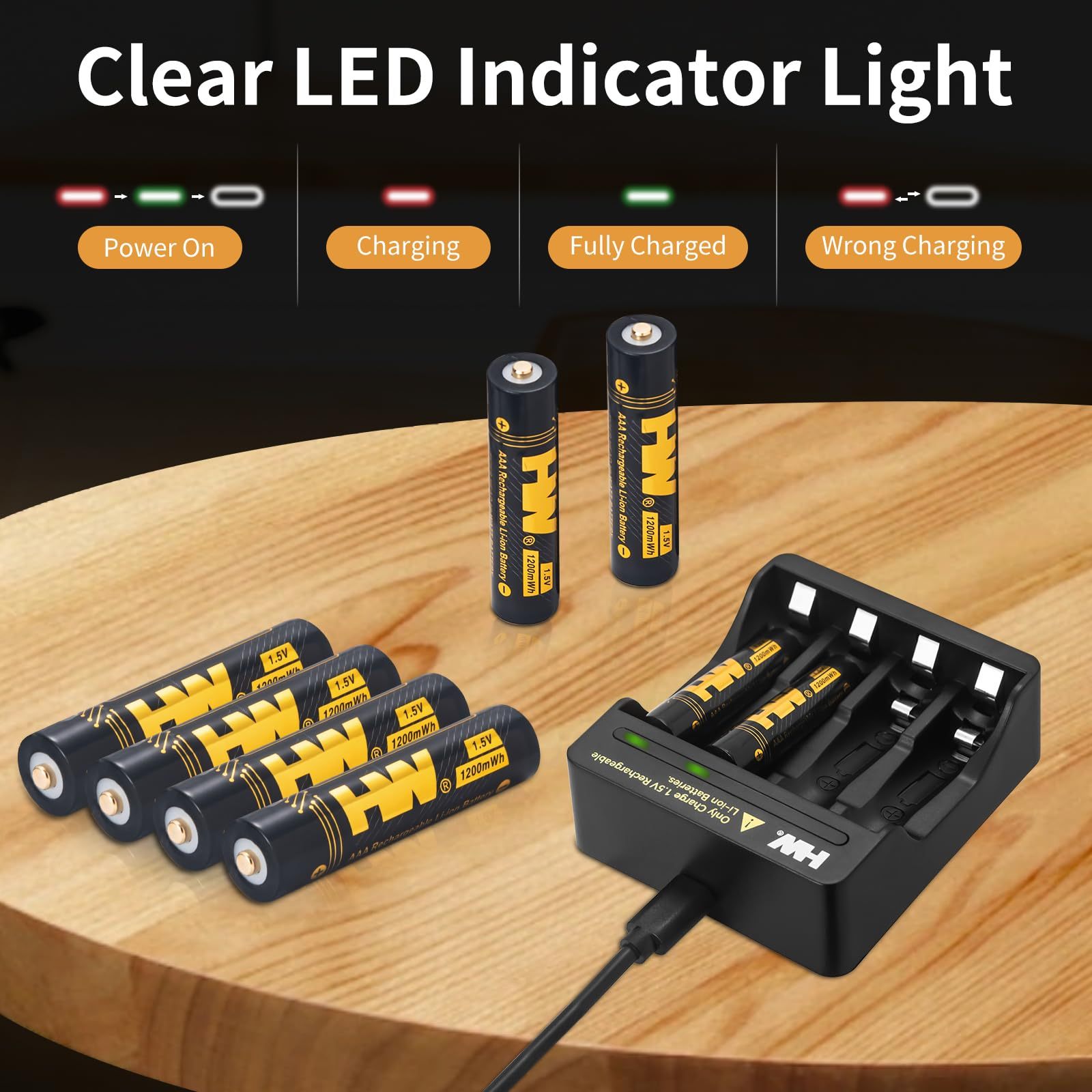 HW 4 Slots 1.5V AAA Rechargeable Batteries Lithium Ion Batteries 1200mWh AAA Reusable Battery 1000 Cycles With Charger · image 4