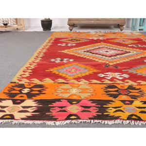 พรมคิลิมวินเทจ ขนาด 4.9x7.9 ฟุต พรมตุรกี พรมขนสัตว์สีแดงไล่เฉด - Product Image 5