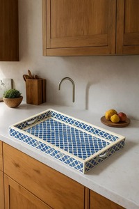 Bandeja de Servir Alimentos con Incrustaciones de Hueso Hecha a Mano, Estilo Moderno, de un Solo Nivel, para Baño y Uso Doméstico - Product Image 2