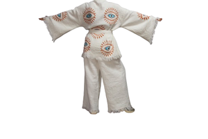 Kimono turc Double coton costume maison porter doux lavable couleur blanche motif des yeux plage Spa hôtel maison bonne qualité séchage rapide - Product Image 5