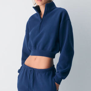 Nuevos Conjuntos Deportivos Cortos Azul Marino con Logotipo Personalizado al por Mayor, Conjuntos Deportivos de Sudadera para Mujer, Ropa Deportiva Transpirable de Alta Gama para Mujer - Product Image 4