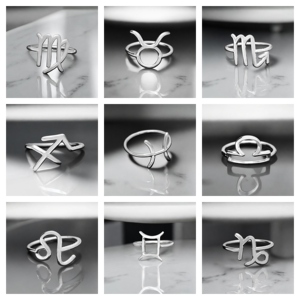 Anneaux de signe du zodiaque en gros-12 bagues en argent Constellation | Bijoux d'horoscope d'astrologie pour femmes et hommes - Product Image 4