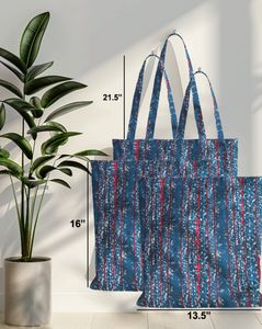 Bolsa de Mano de Algodón Estampada con Diseño Abstracto de Rayas Índigo, Ecológica, Reutilizable, Ligera y Duradera para Compras Diarias - Product Image 1
