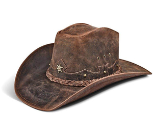 Sombreros de Vaquero de Cuero para Hombre, Estilo Occidental, Sombreros de Vaquero de Cuero Genuino, Sombrero Vintage, Sombrero de Sol de Vaquero para Adultos, Sombrero para Hombre - Product Image 1