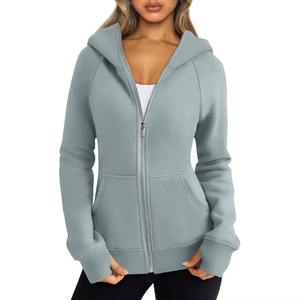 Sudaderas con capucha de algodón orgánico para mujer 100%, personalización completa con impresión personalizada de peso pesado, decoración de encaje con cremallera OEM, patrón sólido - Product Image 1