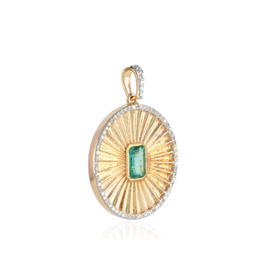 Esmeralda piedra preciosa pavé diamante 14K oro amarillo hecho a mano colgante redondo joyería al por mayor - Product Image 6