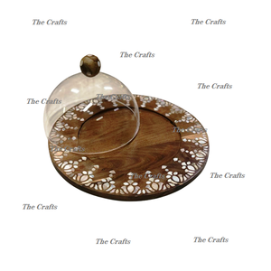 Plateau de service de qualité de luxe avec dôme Plateau à dessert en bois et vadrouille faits à la main avec dôme en acrylique - Product Image 1
