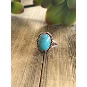 Bague en argent sterling avec turquoise, taille 7,5 - Plaqué rhodium, bijoux fins pour un usage quotidien - Product Image 1