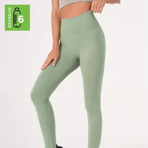 Calças de ioga de cintura alta ecológicas e sustentáveis para esportes, leggings fitness com garrafas de plástico reciclado sem trilhas