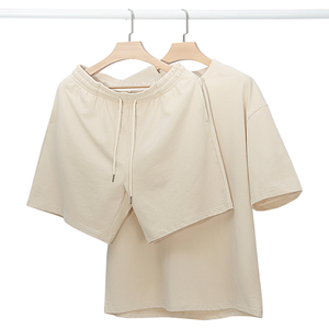 Conjunto informal de dos piezas de verano para hombre, tela de punto de algodón 100%, patrón sólido, pantalones cortos de secado rápido, camiseta, ropa de estilo callejero, vendedor - Product Image 3