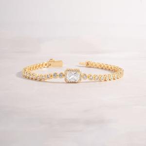 Nuevo Brazalete de Tenis con Moissanita Radiante de Corte Redondo, Chapado en Oro de 14k y Bisel de Plata 925 para Mujer, Proveedor - Product Image 2