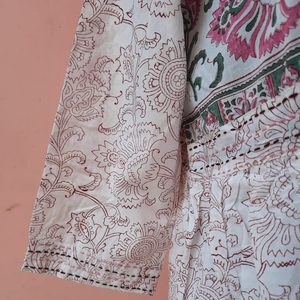 Vestido de tela estampado de bloque de mano de algodón de alta calidad con cuello en V diseño bordado bolsillo Maxi vestido estándar Festival ropa de mujer - Product Image 3