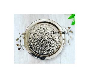 Plateau de service en acier inoxydable couleur argent avec poignées en forme de feuille, ustensiles de cuisine, plateau pour aliments, collations, desserts, chocolat - Product Image 1