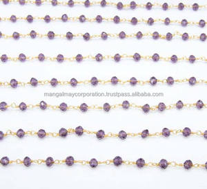Último Minmalist aguamarina redonda facetada con cuentas Rosario cadena Latón chapado en oro Rosario Cahin para collar joyería - Product Image 5