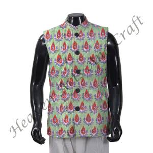 Chaqueta de hombre con estampado de bloque acolchado de algodón, chaqueta floral elegante 100% algodón, ropa de invierno sin mangas Vintage hecha a mano de punto fino - Product Image 1