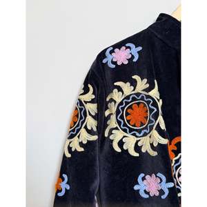 Chakra Reversible Leather <b>Jacket</b> for Ladies Autumn/Winter Coats Hand Embroidery <b>Quilted</b> Varsity Style Floral <b>Pattern</b> Finished - Product Image 3
