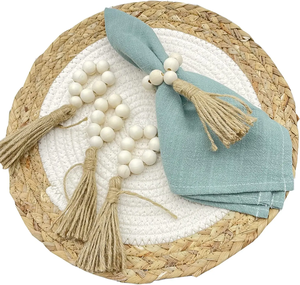 Décorations de table de fête de mariage perles en bois ronds de serviette lot de 4 perles de ferme Boho rond de serviette en bois - Product Image 1