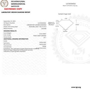 Diamante Cultivado en Laboratorio de Corte Pera de 0.65ct, Color Naranja Intenso, Claridad VS1, Certificado IGI - Product Image 3