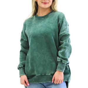 Venta al por mayor mejor proveedor por encargo de las mujeres de invierno lavado ácido sudaderas 100% algodón Regular Fit colores personalizados Logo frontal - Product Image 2