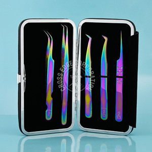 Private Label Stainless Micro-Grip Fiber Tip Tweezers 45 75 90 Degree L-Shape Eyelash Extension Tweezers Volume Lash Extensions - Product Image 3