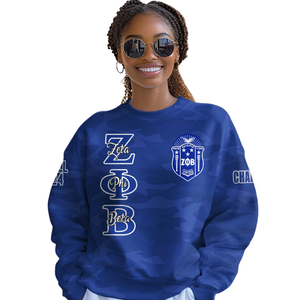 Sudadera con Cuello Redondo Azul y Blanca de Zeta Phi Beta 1920, Ropa de Hermandad Femenina, Bordado Griego - Product Image 4