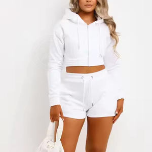 Ensemble confortable de survêtement pour femme en 2 pièces, sweat à capuche et short à fermeture éclair, 100% coton, style streetwear - Product Image 6