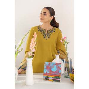 HANA Ensemble 3 pièces : Chemise brodée Khadar pour usage quotidien avec châle imprimé Courtrai et pantalon - BIC-4149 - Product Image 4