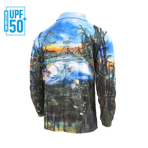 Vente en gros 100% polyester polo de pêche à manches longues pour hommes chemise tricotée respirante avec design sans col - Product Image 5