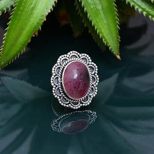 Anillo de piedras preciosas para niñas de boda india, Plata de Ley 925, lujosa piedra preciosa de rodonita, anillo hecho a mano, joyería con sello de plata 925 - Product Image 3