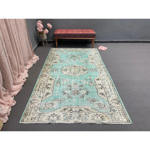 พรมตุรกีวินเทจ ขนาด 4.7x8.3 ฟุต พรมสีเขียวเทา ทำจากขนสัตว์แบบอิคัต - Product Image 5