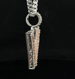 14k two-tone rose and white gold & diamond V <b>Initial</b> Pendant Moissanite Diamond Hip Hop Jewelry Iced Out <b>Necklace</b> Birthday Gift - Product Image 4