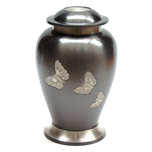 Urnas de cremación para adultos de latón de alta calidad con mariposas, Peltre y urnas funerarias de metal con acabado negro para cenizas humanas - Product Image 1