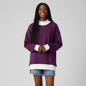 Servicio OEM totalmente personalizado francés Terry invierno otoño impreso sudadera pulóver de gran tamaño mujeres dos tonos cuello simulado - Product Image 1