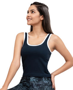 เสื้อกล้ามคอตตอนไร้รอยต่อสำหรับผู้หญิงเสื้อคอตตอนสีพื้นมีโลโก้ด้านหน้า XS ไซส์เสื้อกีฬาแบบถักสั้น - Product Image 4