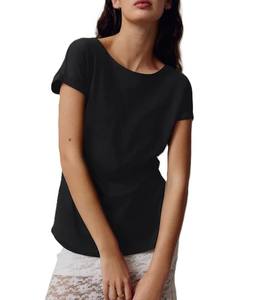 Premium femmes toutes saisons décontracté élégant col rond écologique été à manches courtes couleur noir utilisation extérieure vêtements de mode - Product Image 5