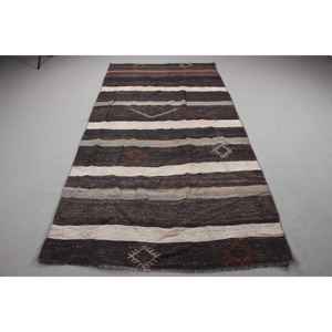 Tapis vintage 4,5x9,1 pieds, grand tapis turc, tapis floral brun et blanc - Product Image 1