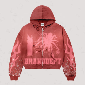 Sudadera Personalizada de Alta Calidad con Estampado de Grafiti y Pedrería, Estilo Vintage, Lavado Desgastado, 100% Algodón Ecológico para Hombre - Product Image 3