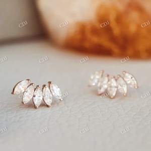 Pendientes de Botón Personalizados con Corte Marquesa, Claridad VVS, Oro de 14K, Diseño Nuevo al por Mayor, Regalo de Moda para Mujer - Product Image 2