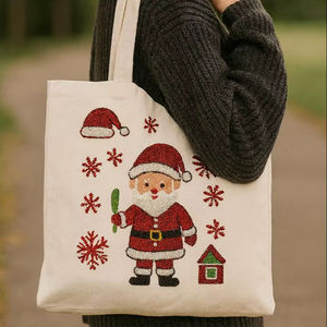 Nouveaux sacs fourre-tout de Noël en toile décorative, sacs de courses festifs brodés, sacs fourre-tout de Noël réutilisables avec des motifs de bonhomme de neige et de Père Noël - Product Image 1