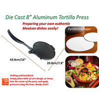 Kwang Hsieh – Moule manuel en alliage d'aluminium moulé de 8 pouces, revêtement noir de qualité alimentaire, écologique, pour tortillas de maïs et de farine