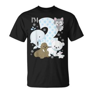 Camiseta de cumpleaños número 2 con animales del Ártico, oso polar, morsa, zorro, tema marino, camiseta para niños - Product Image 1