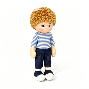 customized Boy fabric doll, plush Curly blonde hair boy <b>stuffed</b> doll, <b>Soft</b> boy rag doll, Striped shirt boy plush <b>toy</b> - Product Image 4
