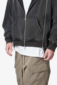 Sweat à capuche à 3 fermetures éclair 100% coton pour hommes Vintage lavage à l'acide Logo personnalisé poids lourd 500GSM nouvelle mode hiver Double glissière 3 fermetures éclair - Product Image 6